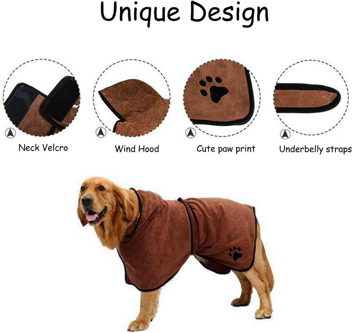 Dog Drying Coat Dog Towel Super Absorbent Microfibre Quick Drying Dog Towelling Robe, Pet Bathing Accessories (L, Brown) - Image 4
