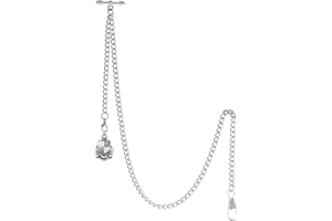 TREEWETO Men's Albert Chain Pocket Watch Curb Link Key Chain 2 Hooks with Antique Shield Pendant Design Charm Fob T Bar