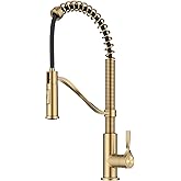 KRAUS Torak Pull Down Kitchen Faucet in Spot-Free Brushed Brass with Commercial Style Spring Spout, 2 Function Sprayer, Pre-Attached Water Lines, and Mounting Hardware, KPF-2635SFBB
