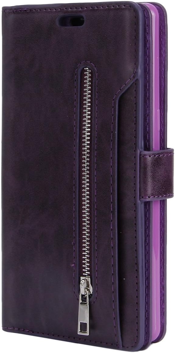 Galaxy Note 8 Zipper Leather Case, Samsung Note 8 Wallet Cover, Ekakashop Pure Color Premium Fashion Wallet Flip Case in PU Leather with 9 Card slots,for Samsung Galaxy Note 8, Purple