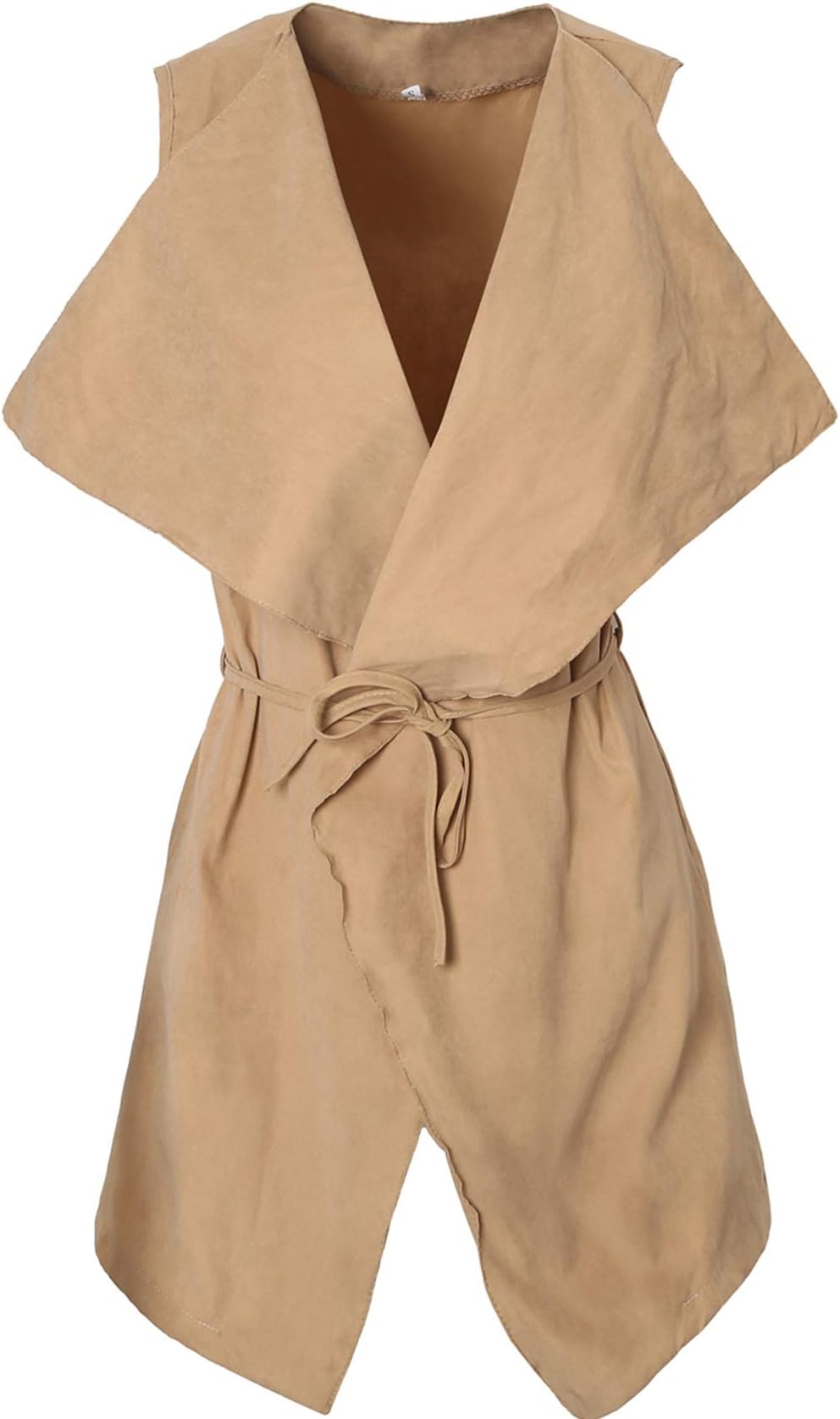 Women's Lapel Sleeveless Long Waistcoat Blazer Vest Cardigan with Belt