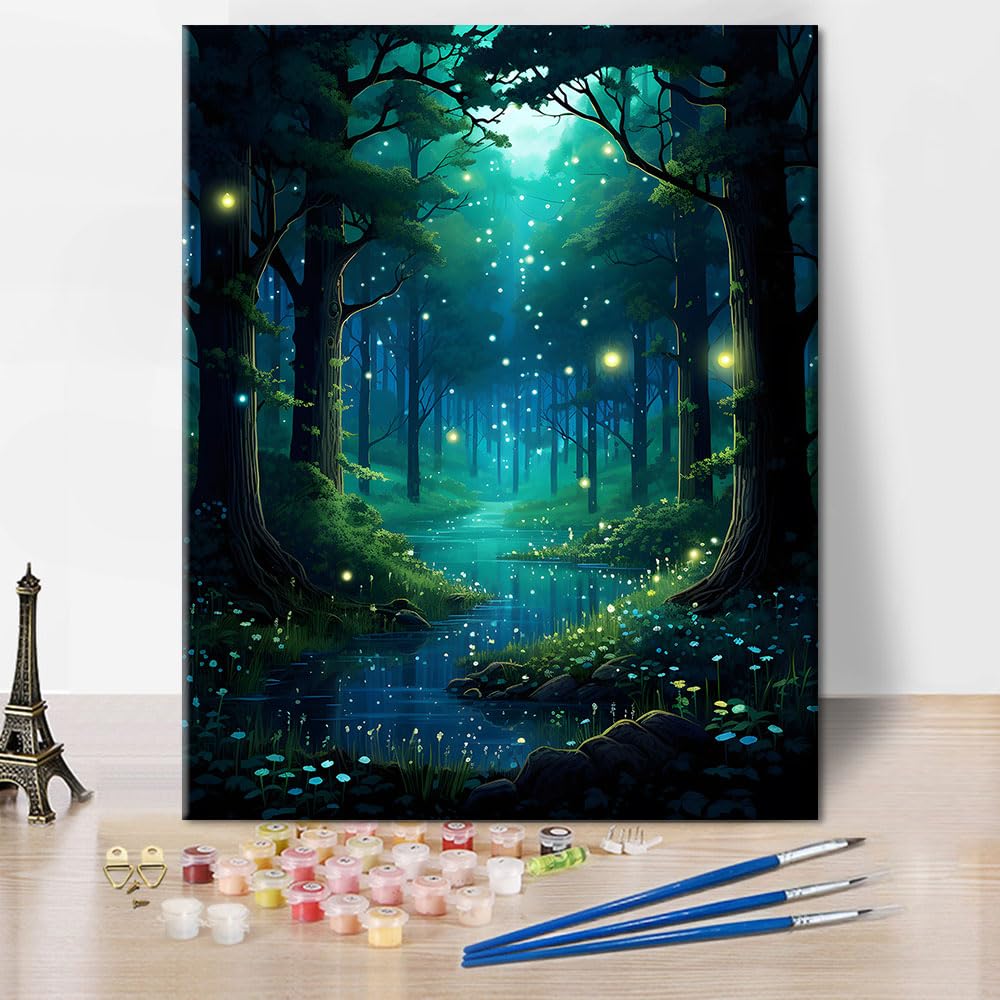 TISHIRON Fantasy Forest Paint by Numbers for Adults, Tree Landscape Paint by Number Kits for Gift Home Wall Decor, Green Plants DIY Painting by Numbers Art Crafts 16"x20"(Frameless) — image 1