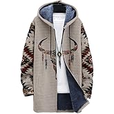 BIVENANT Men's Long Cardigan Hoodies Aztec Cowboys Hooded Jackets Zip up Western Fleece Winter Coats with Pockets
