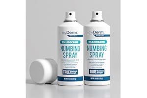 Myderm Medical Numbing Spray - 2 Pack 4.5 OZ - Maximum Strength 5% Lidocaine with Phenylephrine HCl and Witch Hazel - Fast-Acting with Touch-Free Application - First Aid Supplies - Made in USA