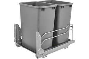 Rev-A-Shelf Double Pullout Trash Cans for Under Kitchen Cabinets 35 Quart 8.75 Gallon with Soft-Close Slides, Metallic Silver, 53WC-1835SCDM-217