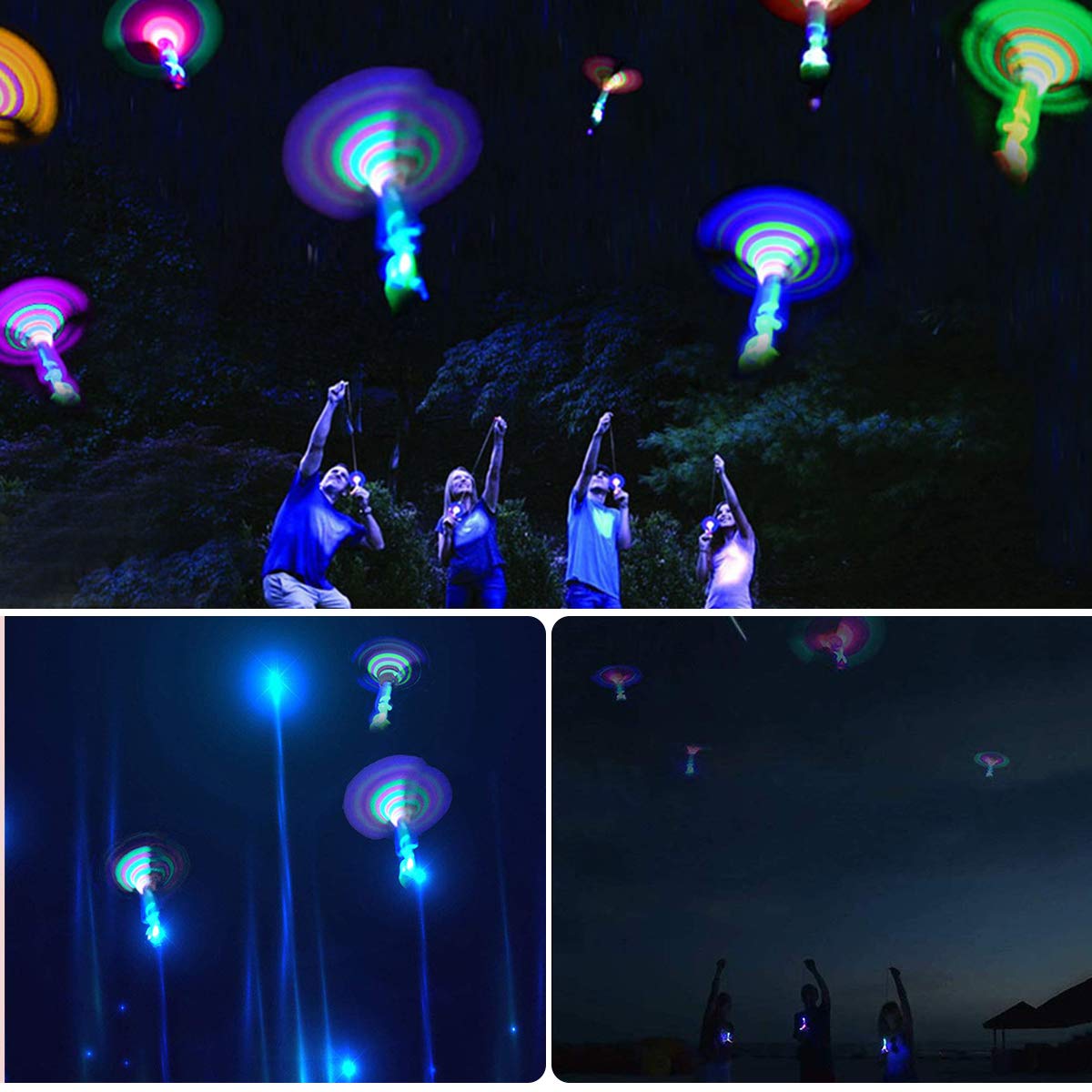 LEEHUR Toys for 6 Year Olds Boys 24pcs Light up Rocket Slingshot LED Rocket Copters Arrow Helicopter Glow in the Dark Party Supplies Birthday Class Prizes Easter Egg Fillers Basket Stuffers Goodie Bag