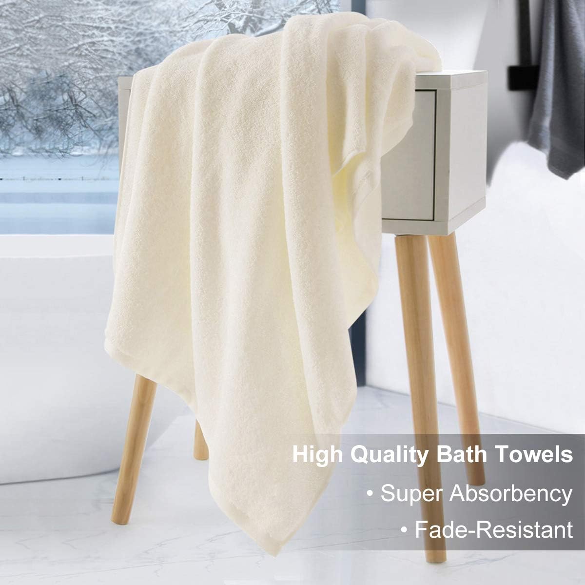 Wonwo 100% Cotton Towel Sets, 600 GSM Luxury Bath Towels 6 Piece Set - 2 Bath Towels, 2 Hand Towels, and 2 Washcloths - Cream: Kitchen & Dining