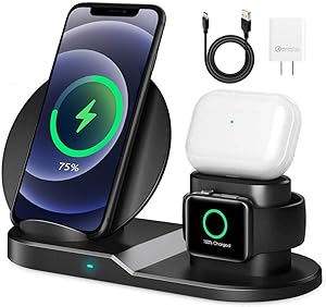 AICase Qi Wireless Charger,3-in-1 Charging Pad,Multiple Devices Wireless Charger Dock for Air Pods,for Apple Watch Series 5/4/3/2/1 and for iPhone 11/11 Pro/11 Pro Max/XR/X/8 Galaxy Note10/9 and More