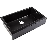 Sinkology Grace 34 Inch Black Fireclay Farmhouse Kitchen Sink, Single Bowl, Apron-Front, Undermount Installation, Fits 36 Inc