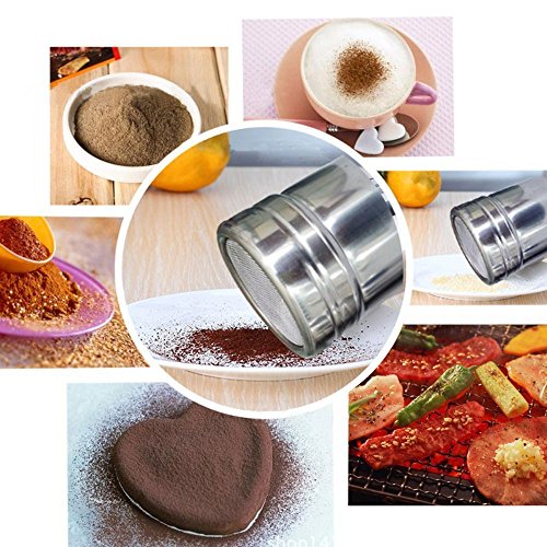 LOHOME Stainless Steel Fancy Coffee Dredger Cocoa Powder Shaker with Fine-mesh Lid & Translucent Plastic Cover for Baking & Cooking At Home / Restaurant (4-Pieces)