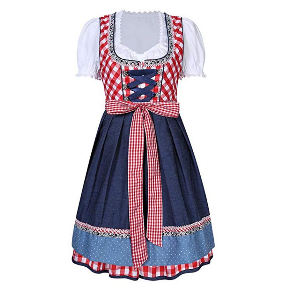 YUDATPG Bavarian Oktoberfest Costume Women German Traditional Oktoberfest Outfits Dirndl Dress Carnival Halloween Bar Waitress Cosplay Beer Maid Fancy Dress Maid Plaid Costume (Red, XXL)