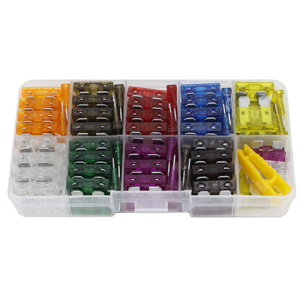 90PCS Medium Size 5A/7.5A/10A/15A/20A/25A/30A/35A/40A Combination car Fuse Automotive Fuse with Box and Clip