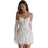 LECOYOYO Short Wedding Dresses for Bride 2025 Lace Applique Boho Mini Bridal Dress for Bride Long Sleeve Bridal Shower Gowns