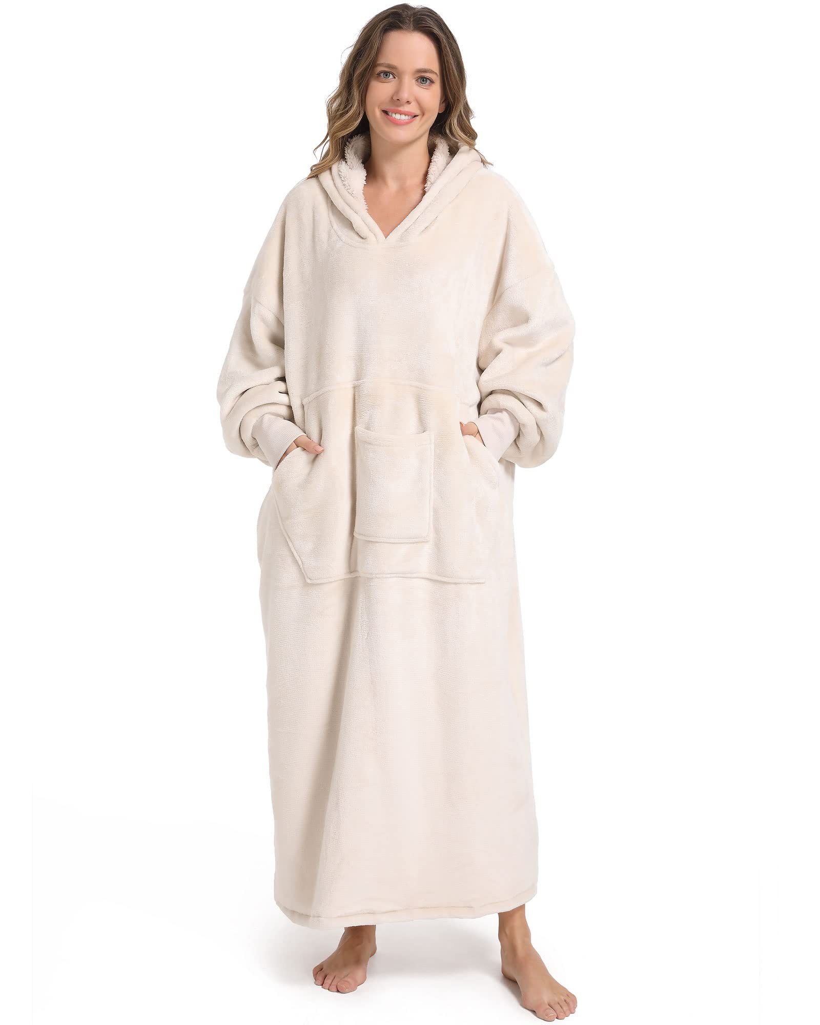 FUSSEDA Oversized Wearable Blanket Sweatshirt,Super Thick Warm Fleece Sherpa Cozy Blanket Hoodie with Pockets&Sleeves for Adult Kids