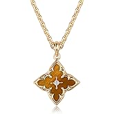 Fettero Gold Clover Necklace for Women Dainty 14K Gold Plated CZ Pendant Necklace Adjustable Chain Choker Charm Colorful Clover Pendant Lucky Necklaces for Women Jewelry