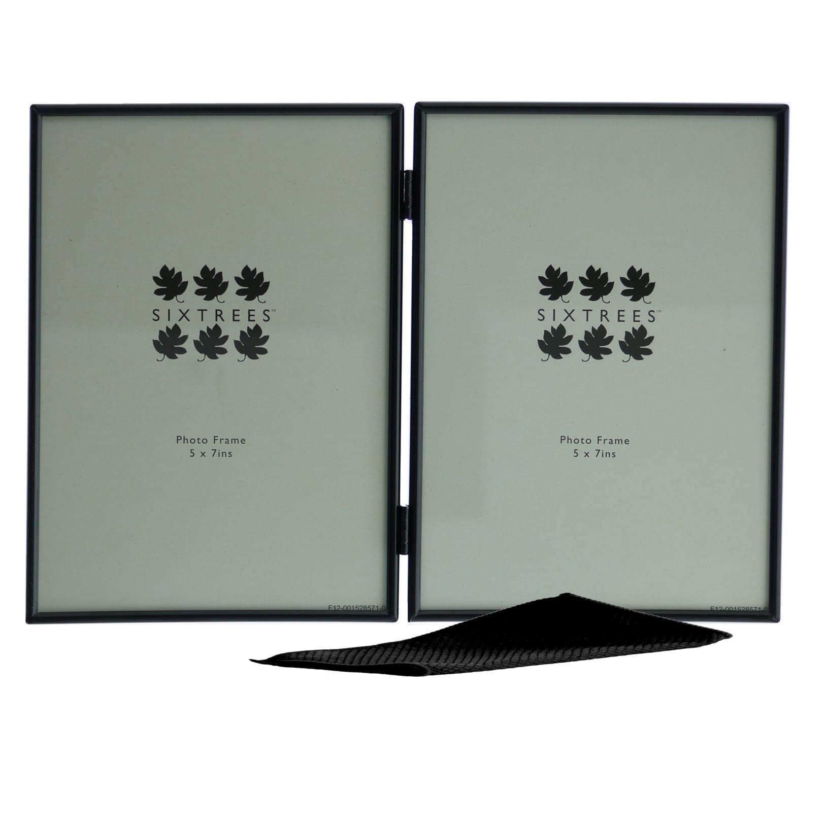 Sixtrees Cambourne 3-400-05 Black Metal Folding Photo Frame for two 7x5 inch (178mm x 127mm) Pictures - Complete with microfibre polishing cloth.