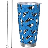 CHASOEA Orca Killer Whale Tumbler 20oz Animal Stainless Steel Vacuum Insulated Tumblers with Lid and Straw Dark Blue Travel Coffee Mug Tea Wine Cups Water Bottle Gifts for Women