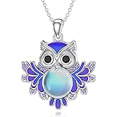 OUTANG Owl Necklace for Women 925 Sterling Silver Moonstone Owl Pendant Moonstone Jewelry Gifts for Her