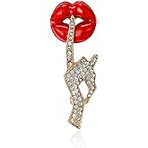 RLHRNDE Sexy Red Lips Brooch for Women Men Rhinestone Quiet Gestures Statement Brooches Lapel Pins Fashion Elegant Clothing Hat Bag Accessories Jewelry Lover Gift for Women