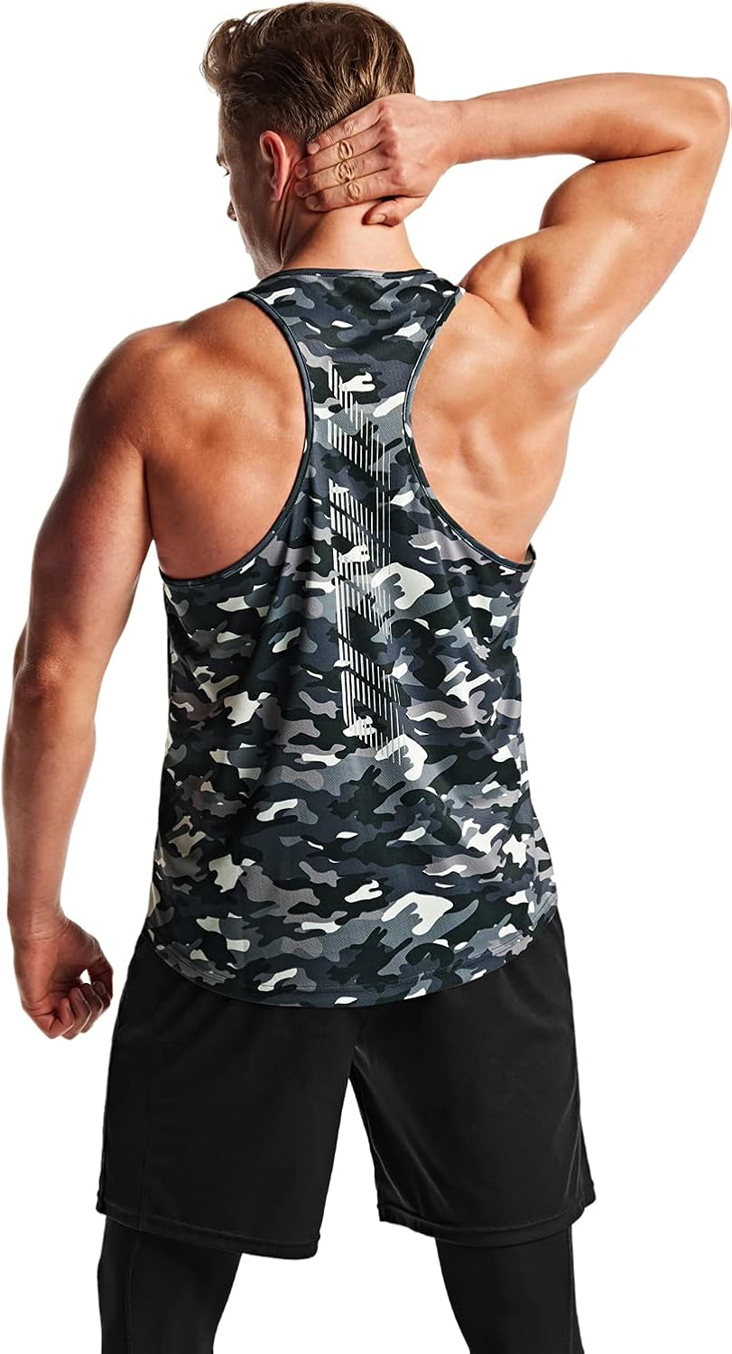 ATHLIO 3 Pack Men's Dry Fit Muscle Workout Tank Tops, Y-Back Bodybuilding Gym Shirts, Athletic Fitness Tank Top: Clothing