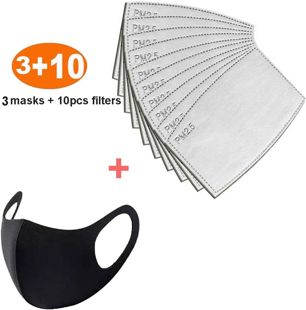 3 PCS Washable Cotton Mouth Anti-dust Protective Cover, 10 Pcs Disposable Protective Cover Gasket PM2.5 Carbon Filter Insert, 5 Layers Protective