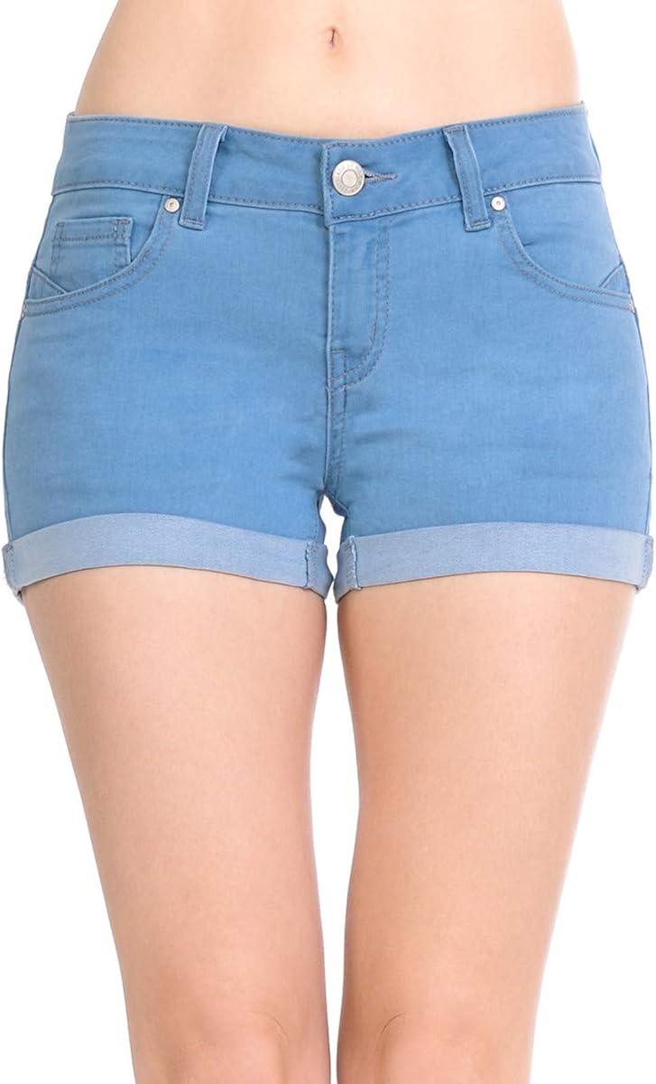 Wax Women's Juniors Mid-Rise Denim Shorts