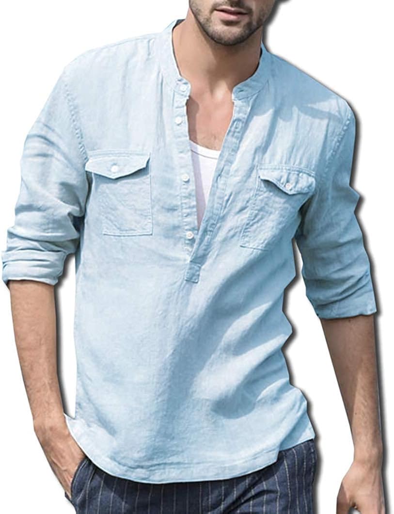 Bolso メンズ ヘンリーネック 綿麻 リネン シャツ ブラック ホワイト ブルー M Xxl シャツ 通販 Amazon