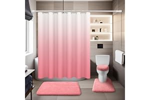BAAHRNOM Pink Bathroom Sets with Shower Curtain and Rugs Waterproof Shower Curtain 1 Piece and Soft Bathroom Rugs 3 Piece for Luxury Bathroom Decor