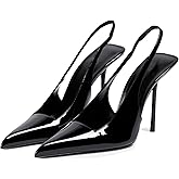 BIUBAKUA Slingback Heels for Women Pointed Toe Stiletto High Heels Stretch Slip on Backless Patent Leather Fashion Comfortable Dress Pumps Shoes