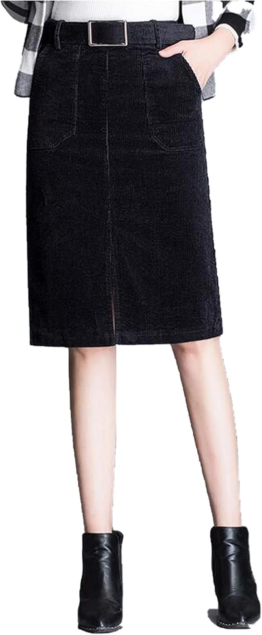 Skirts Autumn Winter Corduroy Women High Waist Straight Laides Knee