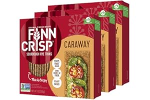 Finn Crisps Rye Crispbread with Caraway 7oz | Thin, Crispy Rye Flatbreads with Caraway | Multipack of Authentic Finnish Sourdough Crispbread | Caraway Rye Crackers by Finn Crisp [3 Boxes x 7oz]