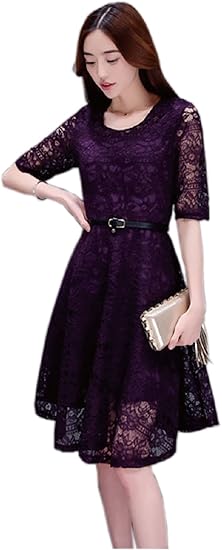 Amazon Co Jp 11mono Aライン ワンピース 総レース ドレス ベルト付き 紫 Xl パープル 服 ファッション小物