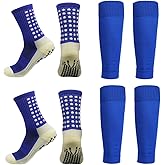 2 Set Anti-Slip Grip Soccer Socks with Shin Guard Sleeves, Sports Athletic Socks for Men Women