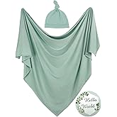 OWLOWLA Swaddle Blanket and Hat Set Newborn Swaddle Wrap Baby Receiving Blanket for Baby Boys Girls(Sage)
