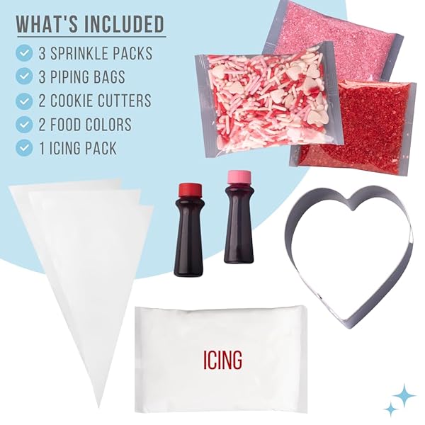SWEETS INDEED FROSTING KIT PLUS SPRINKLES FROSTING TUBES NOZZLES 11.71 OUNCES PERFECT FOR BAKING AND COOKIE DECOARTING (VDAY DECORATING KIT)