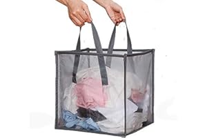 UNAMAX Pop Up Laundry Baskets - Mesh Collapsible Laundry Hampers Storage with Handle - Foldable for Washing Storage, Great for The Kids Room, College Dorm, Travel Organizer (Grey)