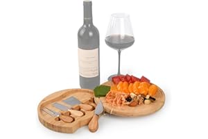 Victhur Cheese Board and Knife Set Bamboo Small Charcuterie Boards Gift Set with 4 Knives for Picnics Parties Christmas Gifts