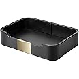 SANZIE Luxury Leather Tray Desktop Storage Catchall Organizer Decorative Tray for Entryway Table to Hold Jewelry Watch Keys Phone Wallet (Metal Glided, Black)