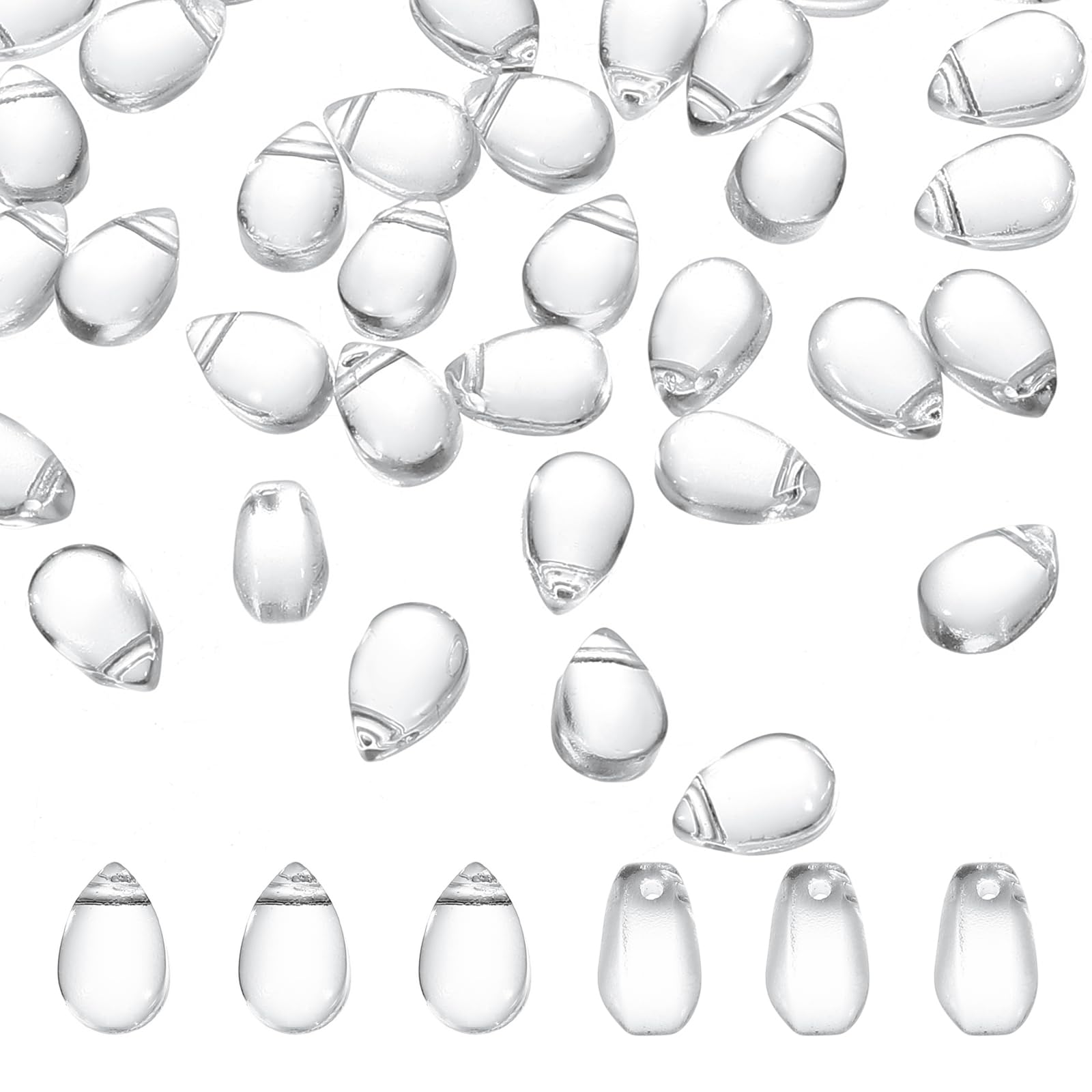 PATIKIL Czech Glass Teardrop Beads, 50 Pcs Top Drilled Clear Glass Seed Beads Crystal Puffed Raindrop Beads, Clear White, 6x9mm