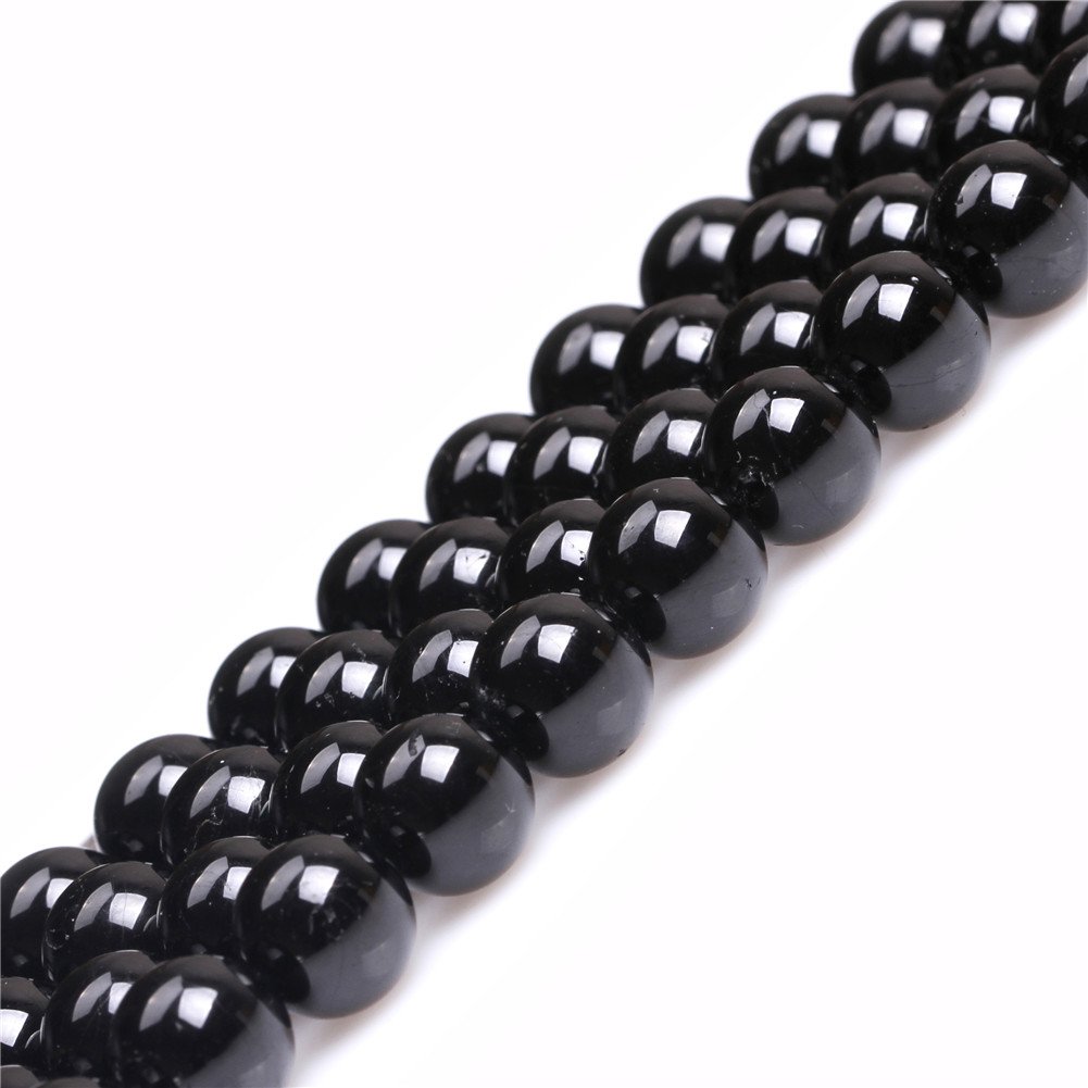Sweet & Happy Girl's Store 10mm Round Black Tourmaline Gemstone Beads Strand 15 Inch,Jewellery Making Beads