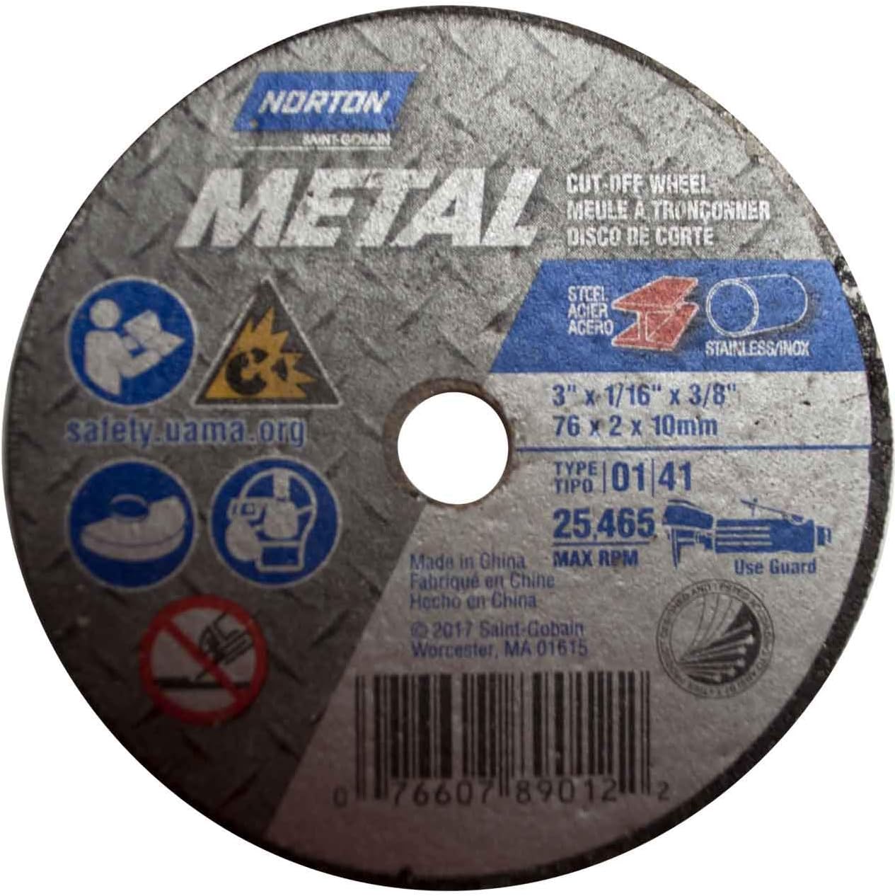 Norton 7660789012 2-7/8x1/16x3/8 in. Metal Cut-Off Wheels, Alum. Oxide, Type 41, 46 Grit, 25 pack