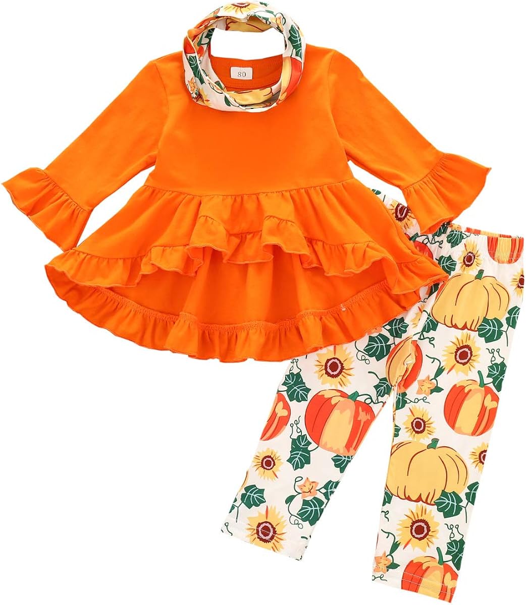 Amazon Com Toddler Kids Baby Girls Thanksgiving Clothes Pumpkin Turkey T Shirt Top Dress Pants Headband 3pcs Outfit Set Winter Clothing