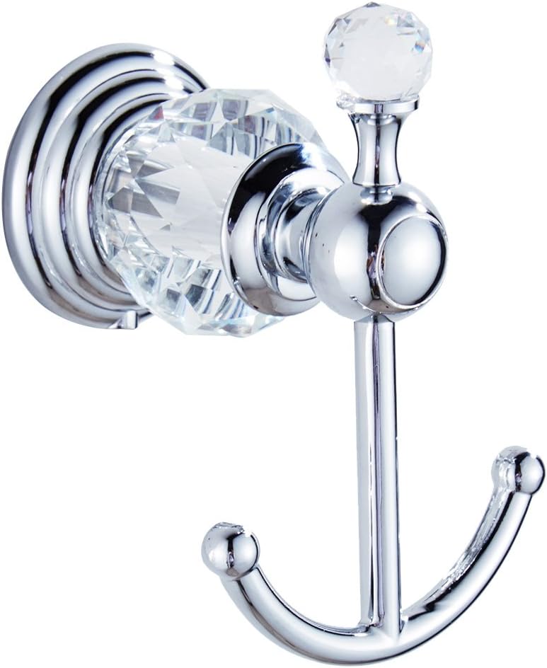 AUSWIND Antique Chrome Coat Hook Clear Crystal Bath Towel Hooks 2 Hangers Wall Mounted Zinc Material WT