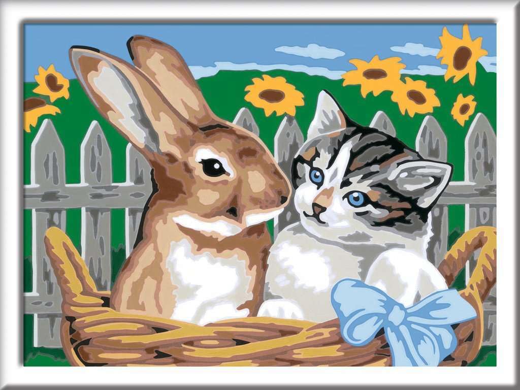 Ravensburger CreArt 28477 - Cute Friends - Painting by Numbers Rabbit and Cat for Children from 9 Years, Painting Set with Frame, Brush and Acrylic Paints, Gift for Girls and Boys