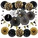 ZERODECO Party Decoration, 21 Pcs Black and Gold Hanging Paper Fans, Pom Poms Flowers, Garlands String Polka Dot and Triangle Bunting Flags for Birthday Parties Wedding D&eacute;cor, Table & Wall Decorations primary