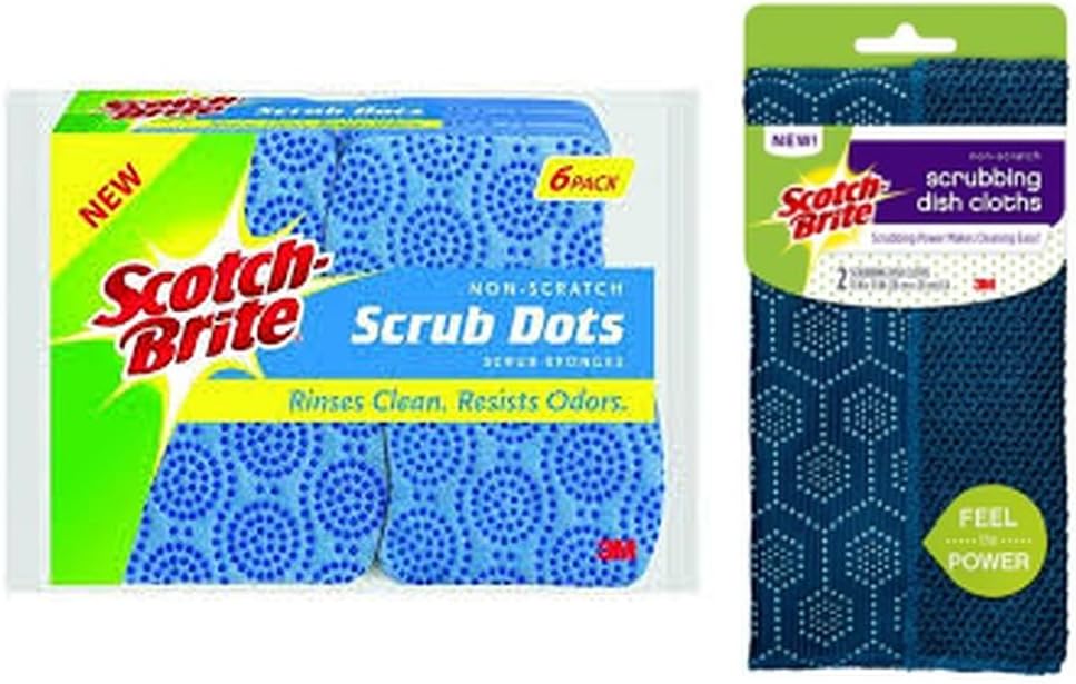 Scotch-Brite Dishwashing Cloths Non-Scratch Scrub Dots Kitchen Scrubber Sponges Bundle