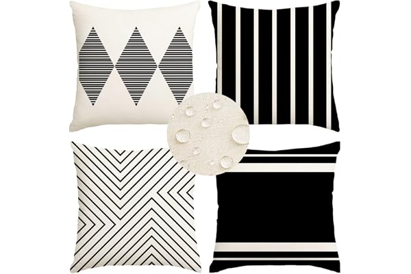 RABUSOFA Black and White Pillow Covers 18x18 Inch Set of 4,Outdoor Pillows Waterproof Boho Farmhouse Decroaions Cushion Cases