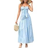 XinFSh Summer Floral Wedding Guest Maxi Dresses for Women Flowy A Line Strapless Tube Tie Front Casual Beach Long Sundress