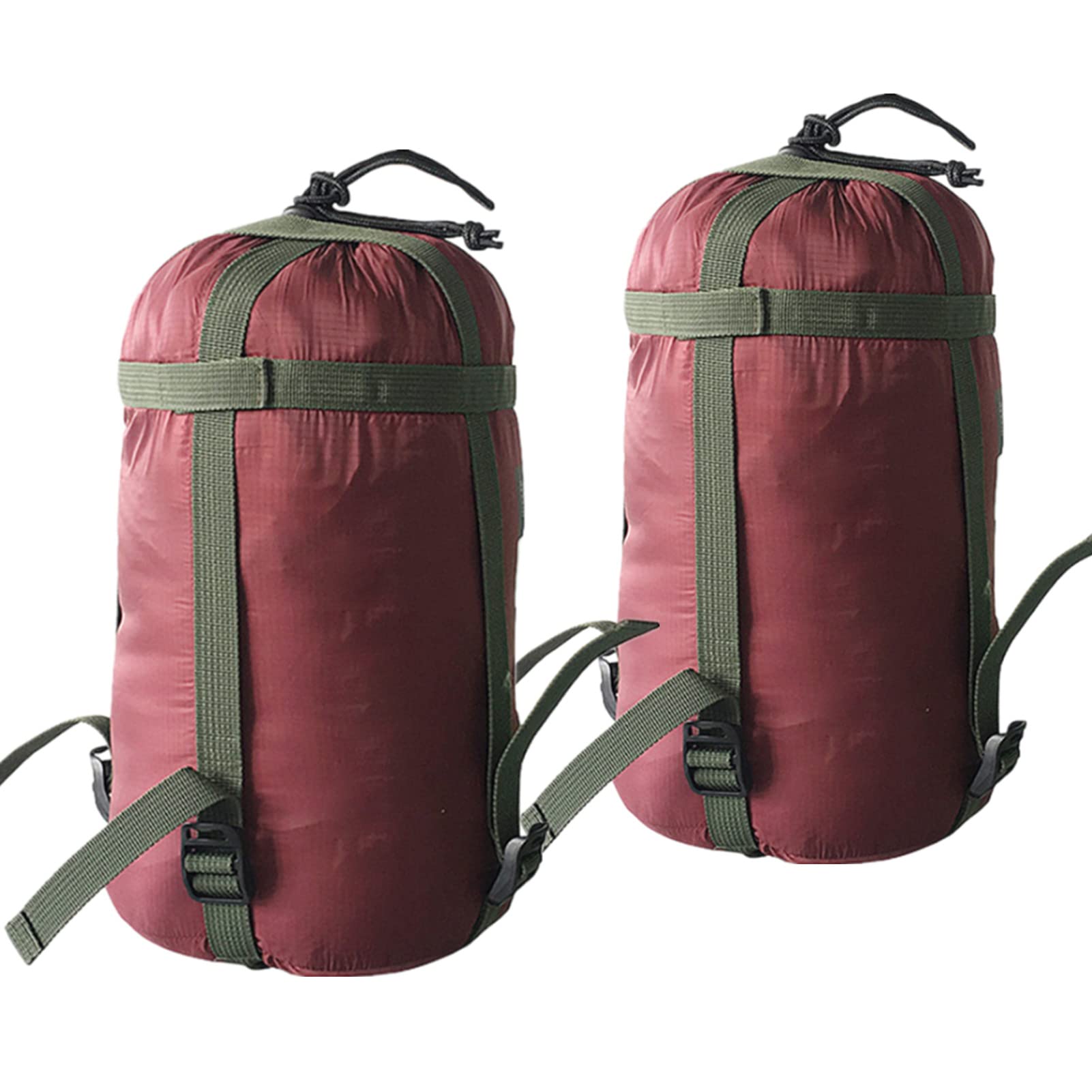 10 L Stuff Compression Sacks Nylon Sleeping Bag Drawstring Storage Bags with Adjustable Buckles for Backpacking Hiking Camping Outdoor Living (Wine Red*2)