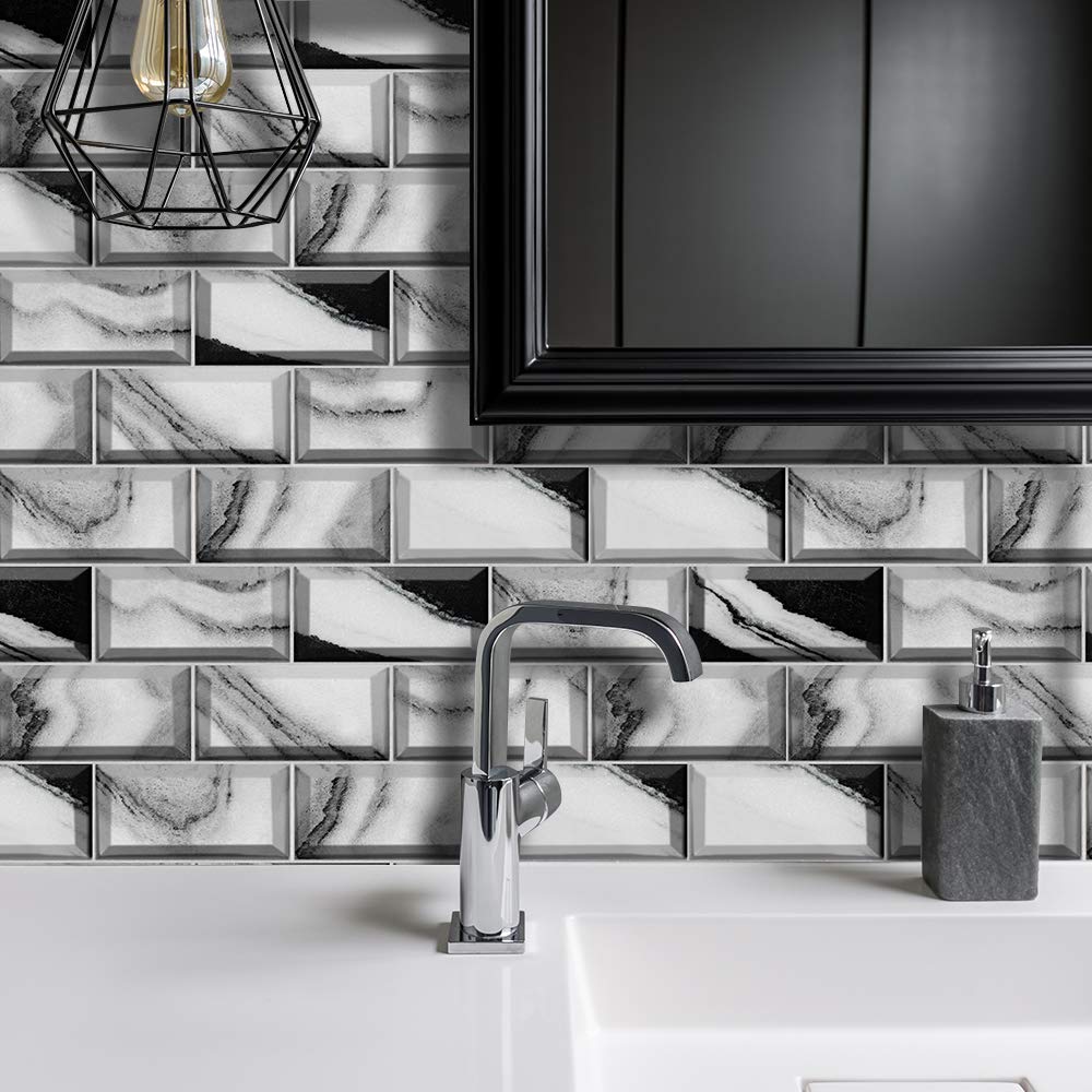 Marble Effect Wall Tile Transfers Sticker for Home Decor, Peel & Stick self-Adhesive splashback, Tile Decals for Living Room Kitchen Bathroom Decor, 27 Pieces